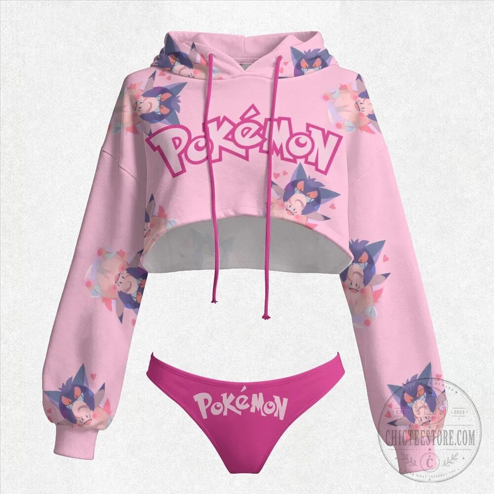Pink Pokemon Cropped Hoodie and Panties Set for Women