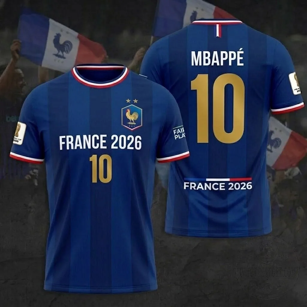 France Football Kylian Mbappé 2026 World Cup Blue Soccer Jersey