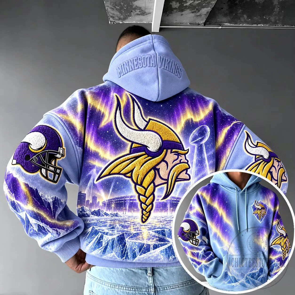 Minnesota Vikings Football Team Aurora Borealis Ice Field Hoodie