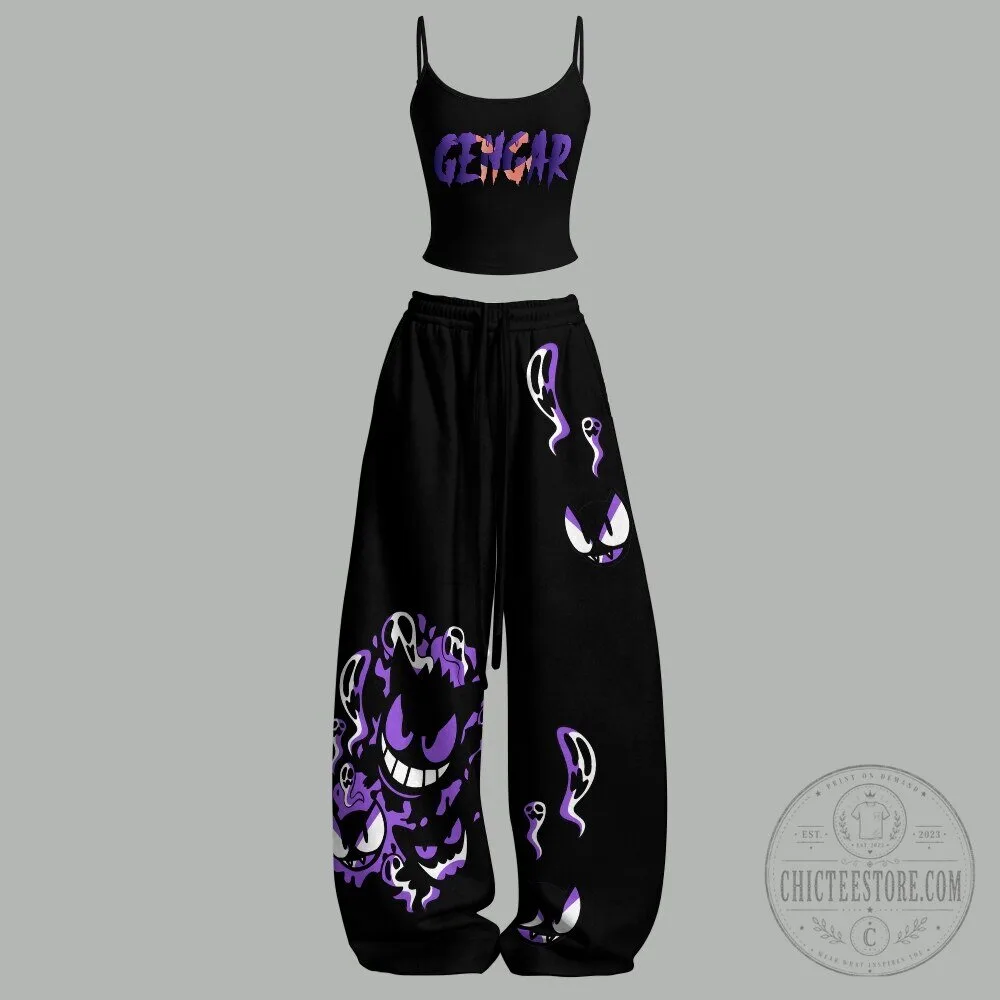 Gengar Pokemon Ghost Type Character Black Tank Top and Pants Set