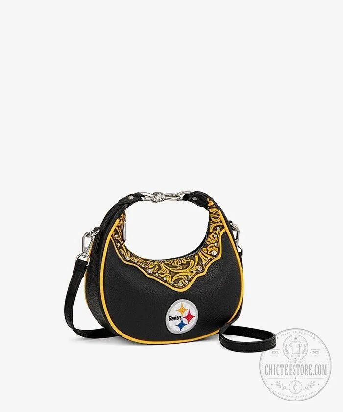 Pittsburgh Steelers Black and Gold Western Style Crossbody Bag 16 Pittsburgh Steelers Black and Gold Western Style Crossbody Bag