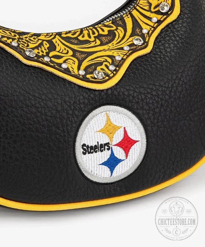 Pittsburgh Steelers Black and Gold Western Style Crossbody Bag 19 Pittsburgh Steelers Black and Gold Western Style Crossbody Bag