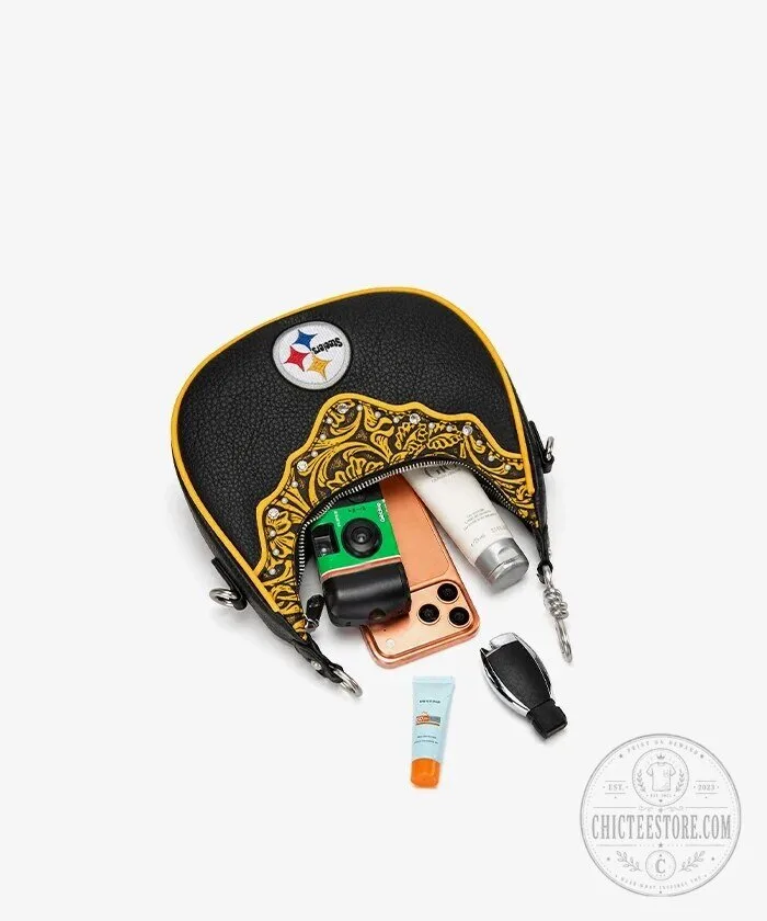 Pittsburgh Steelers Black and Gold Western Style Crossbody Bag 21 Pittsburgh Steelers Black and Gold Western Style Crossbody Bag