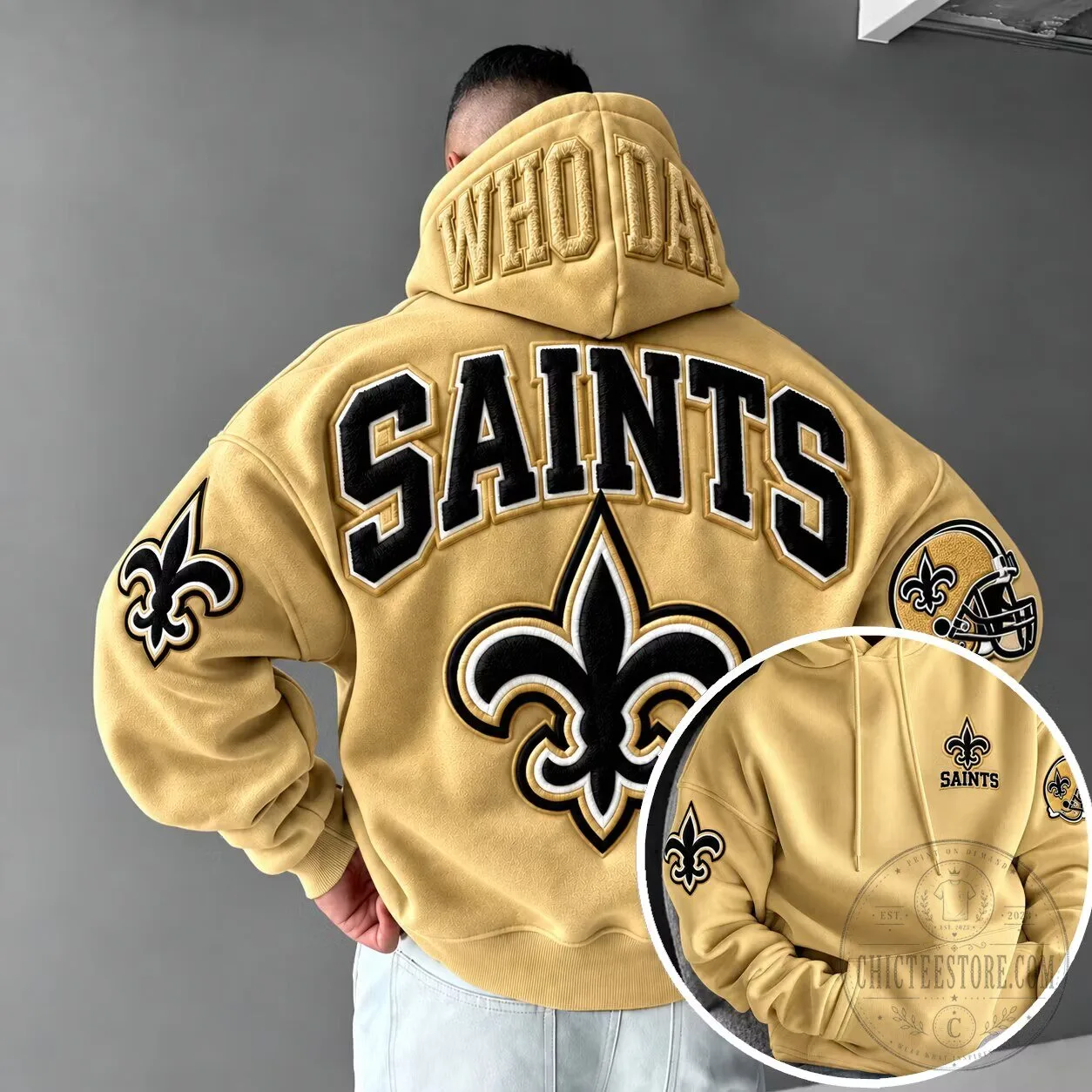 New Orleans Saints Who Dat Gold Embroidered Fan Apparel Hoodie