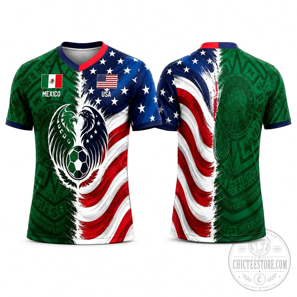 USA Soccer Mexico Flag Split Print Football Jersey