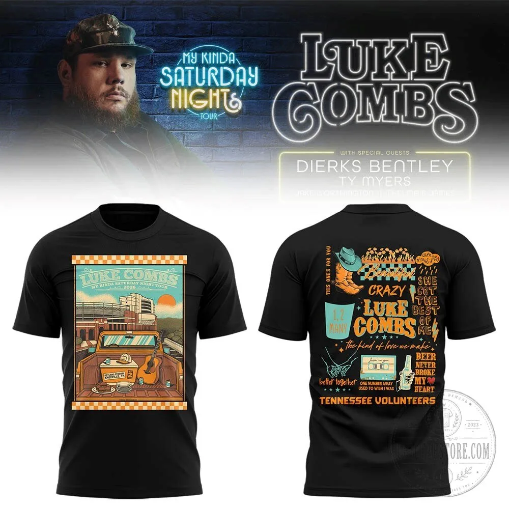 ..Luke Combs My Kinda Saturday Night Tour 2026 Neyland Stadium T-Shirt Black v3