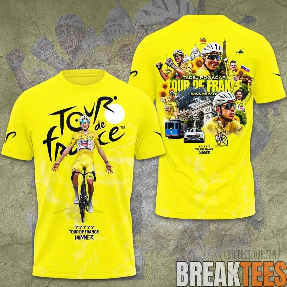 Tadej Pogacar Tour de France Winner Yellow Cycling Race T-Shirt
