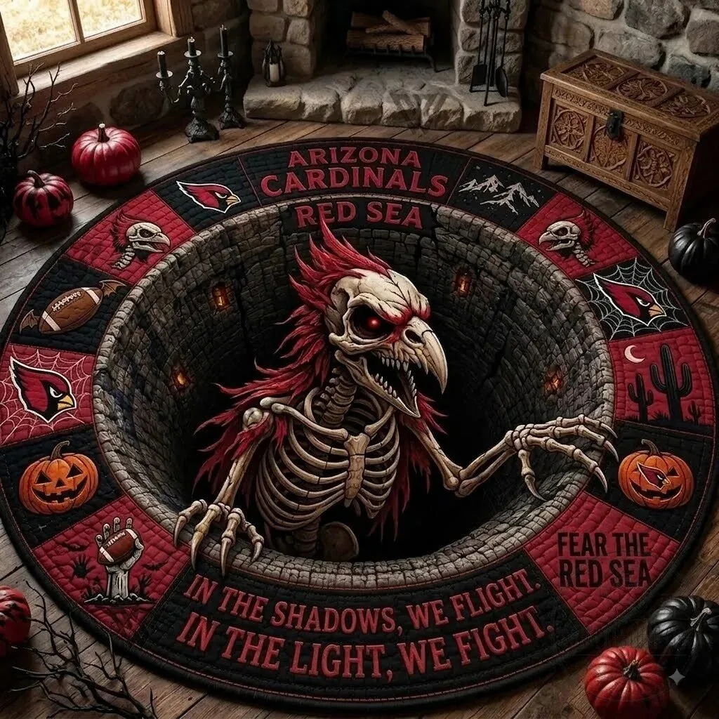 Arizona Cardinals Halloween Fear The Red Sea Skeleton Round Rug