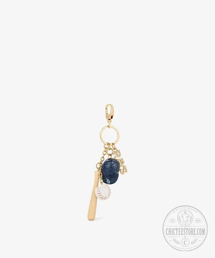 Tampa Bay Rays Baseball Bat Ball Cap Gold Charm Keychain