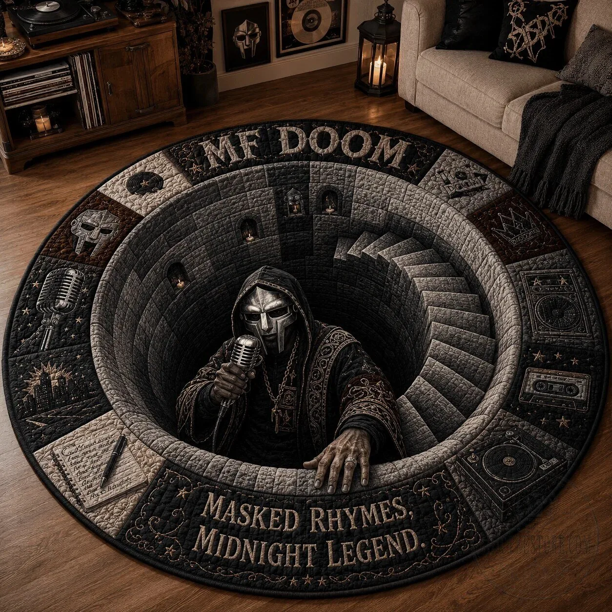 MF Doom Masked Rhymes Midnight Legend Round Quilted Rug