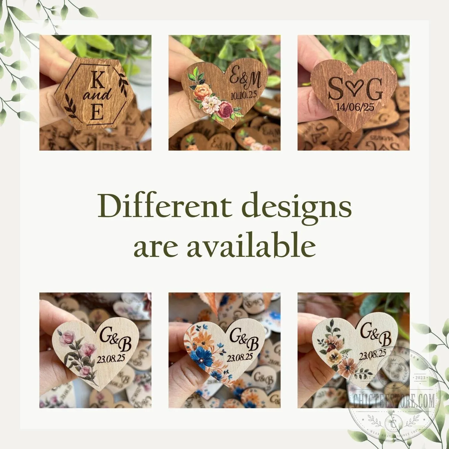 Personalized Wedding Boutonniere Pins for Guests, Engraved Wooden Heart Tags 10 Personalized Wedding Boutonniere Pins for Guests, Engraved Wooden Heart Tags