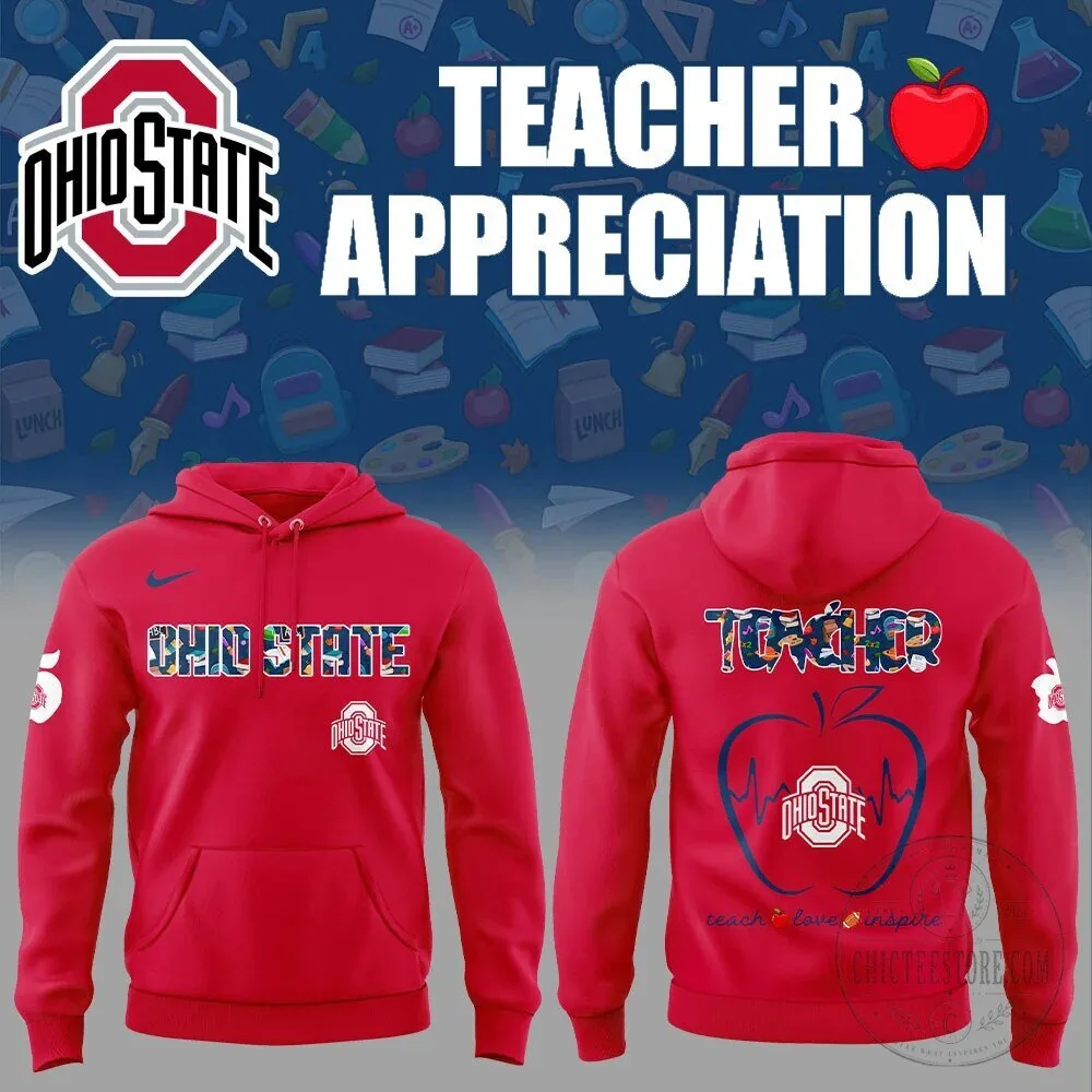 Ohio State Teacher Appreciation Red Hoodie with Apple Design