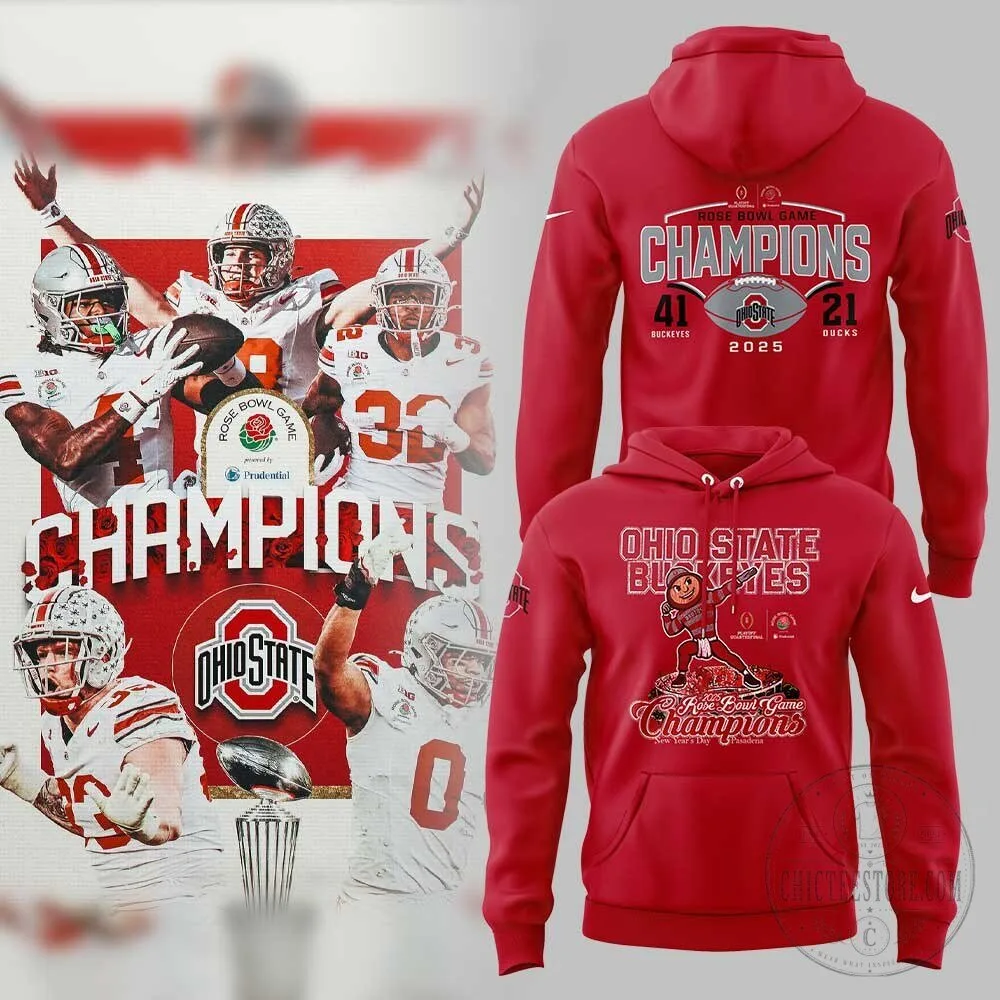 Ohio State Football 2025 Rose Bowl Champions Red Hoodie