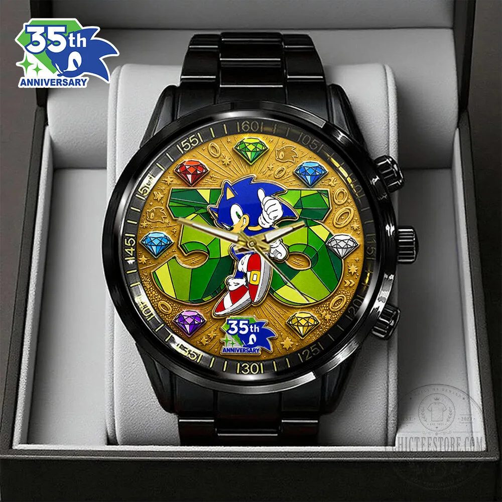 Black Stainless Steel Watch for Sonic The Hedgehog's 35th Anniversary