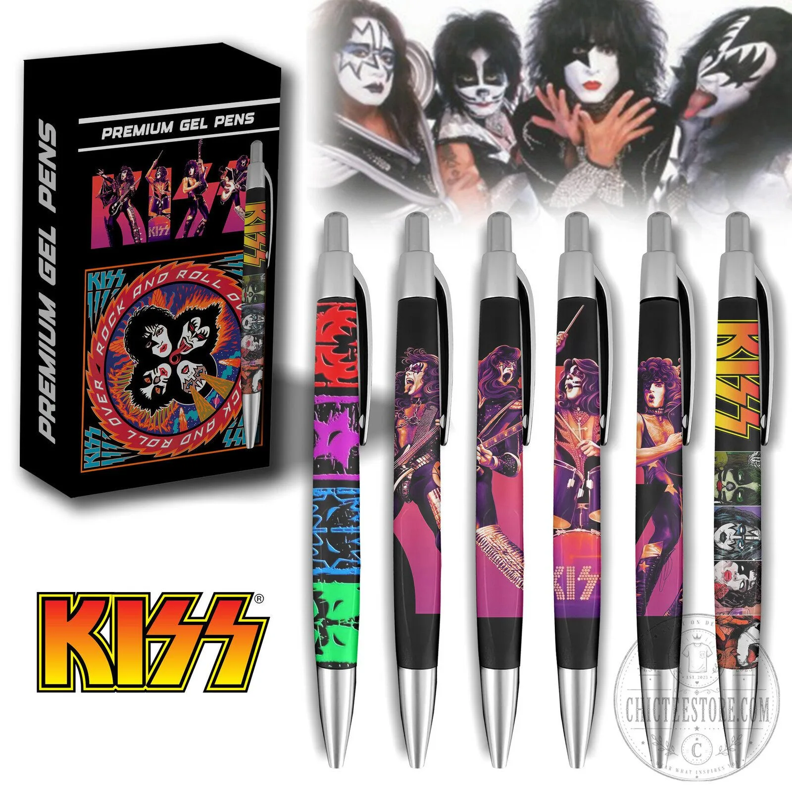 KISS Band Rock and Roll Over Album Art Premium Gel Pens Set