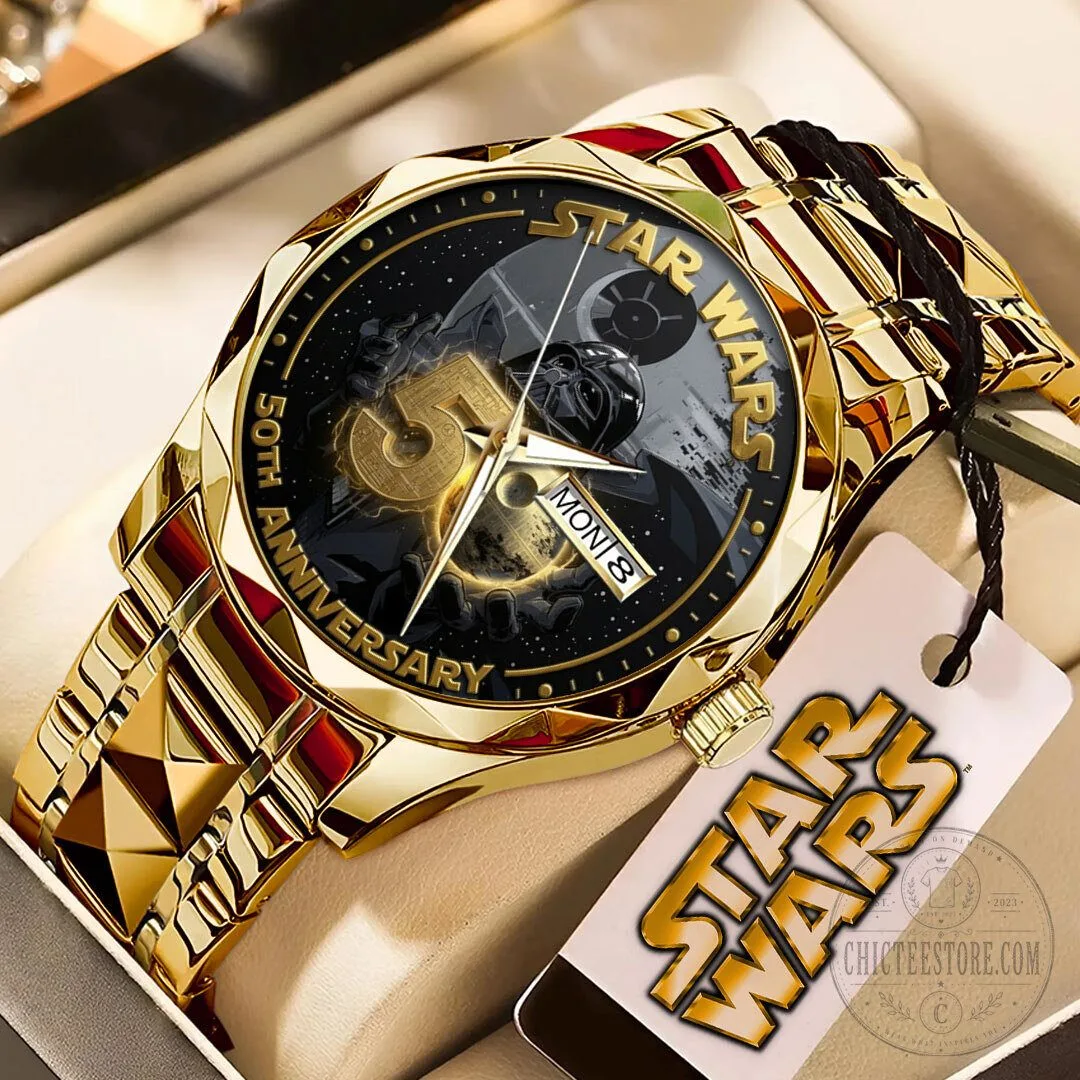 Gold Tone Stainless Steel Quartz Watch for Star Wars 50th Anniversary