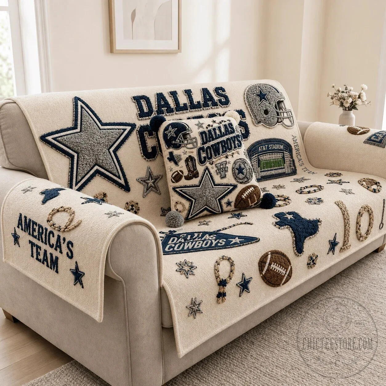 Dallas Cowboys Tufted Sofa Cover and Pillow Set