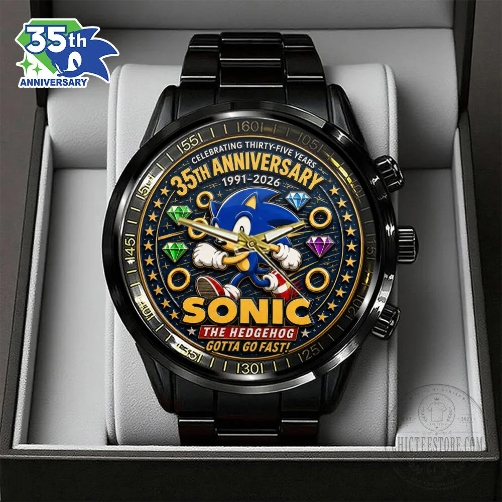 35th Anniversary Sonic The Hedgehog Black Stainless Steel Watch - Gotta Go Fast!