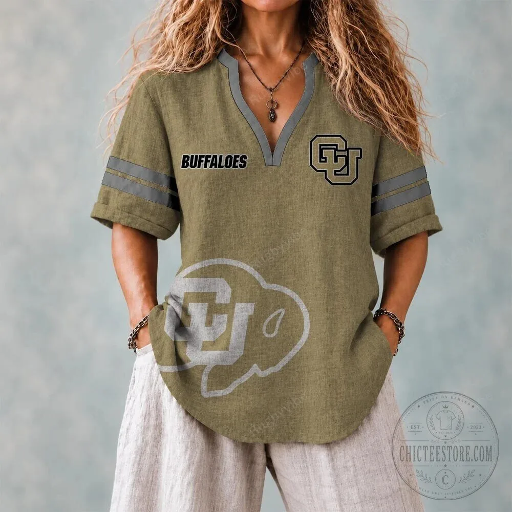 Colorado Buffaloes Team Logo Women's V-Neck Short Sleeve Polo Shirt