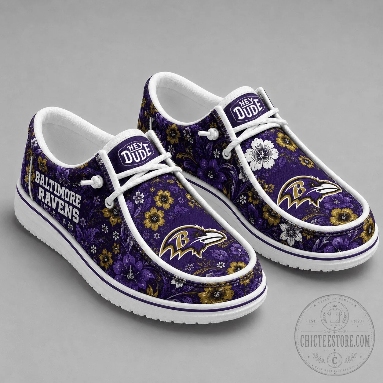 Baltimore Ravens Floral Pattern Purple Gold Loafer Shoes