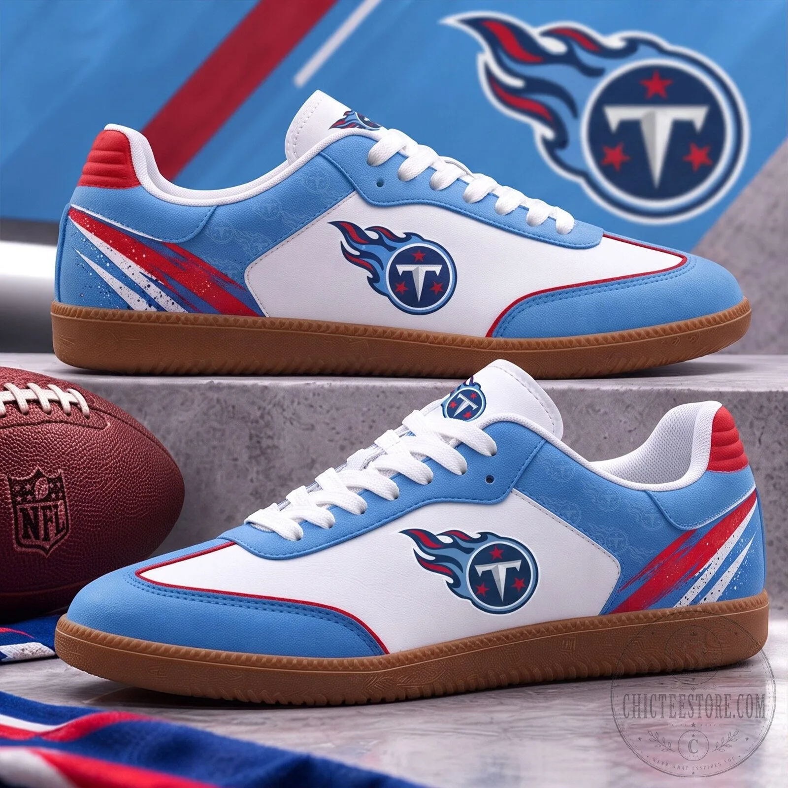 Tennessee Titans NFL Team Logo White Blue Red Sneakers