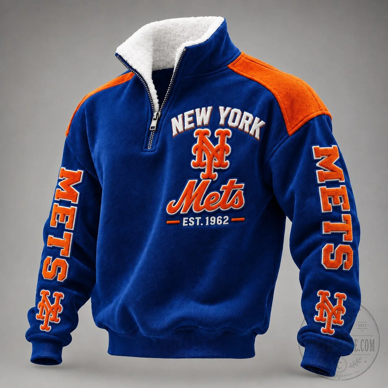 New York Mets Quarter Zip Fleece Sweatshirt, Warm Stand Collar Winter Pullover