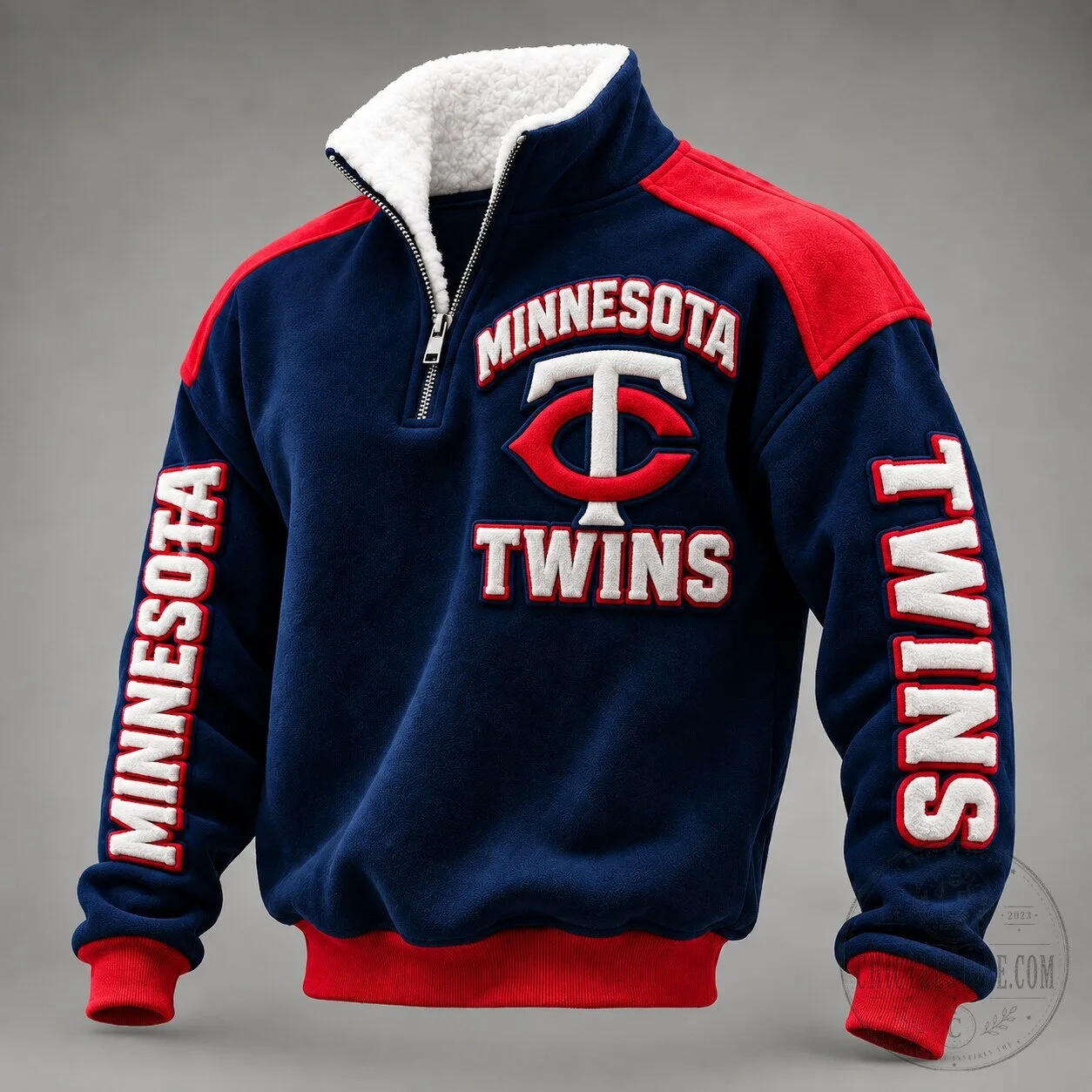 Minnesota Twins Baseball Team Quarter Zip Fleece Sherpa Collar Sweatshirt
