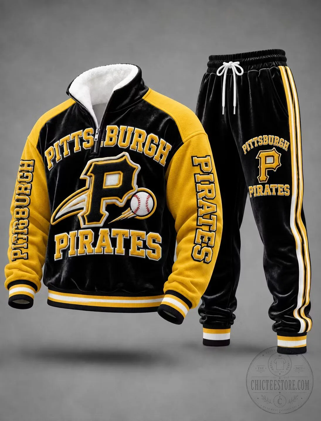 Pittsburgh Pirates Baseball Team Quarter-Zip Pullover Jacket and Sweatpants Set