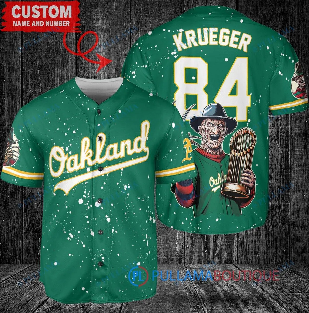 Freddy Krueger Oakland Athletics World Series Champions Baseball Jersey