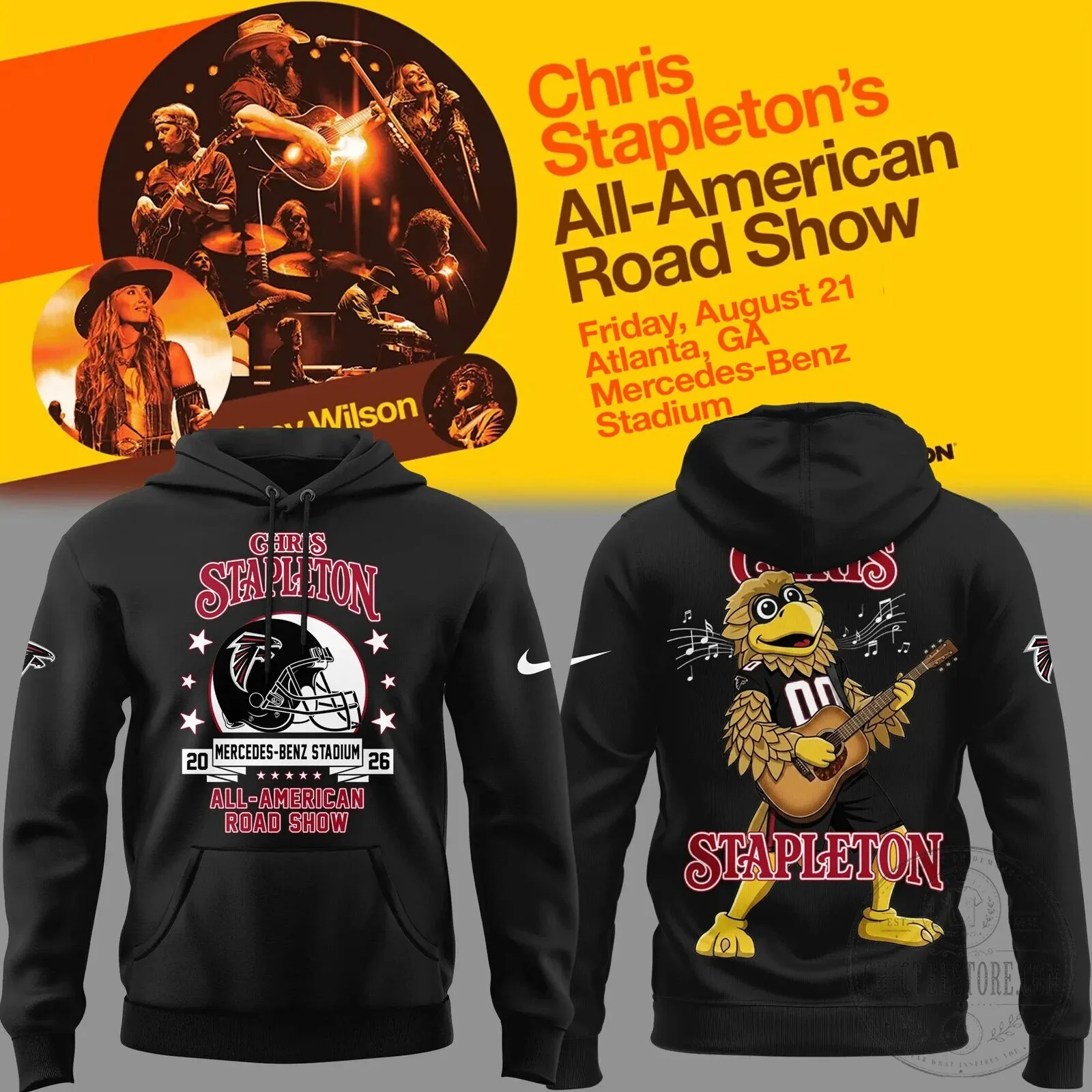 Black Hoodie featuring Atlanta Falcons and Chris Stapleton's All-American Road Show