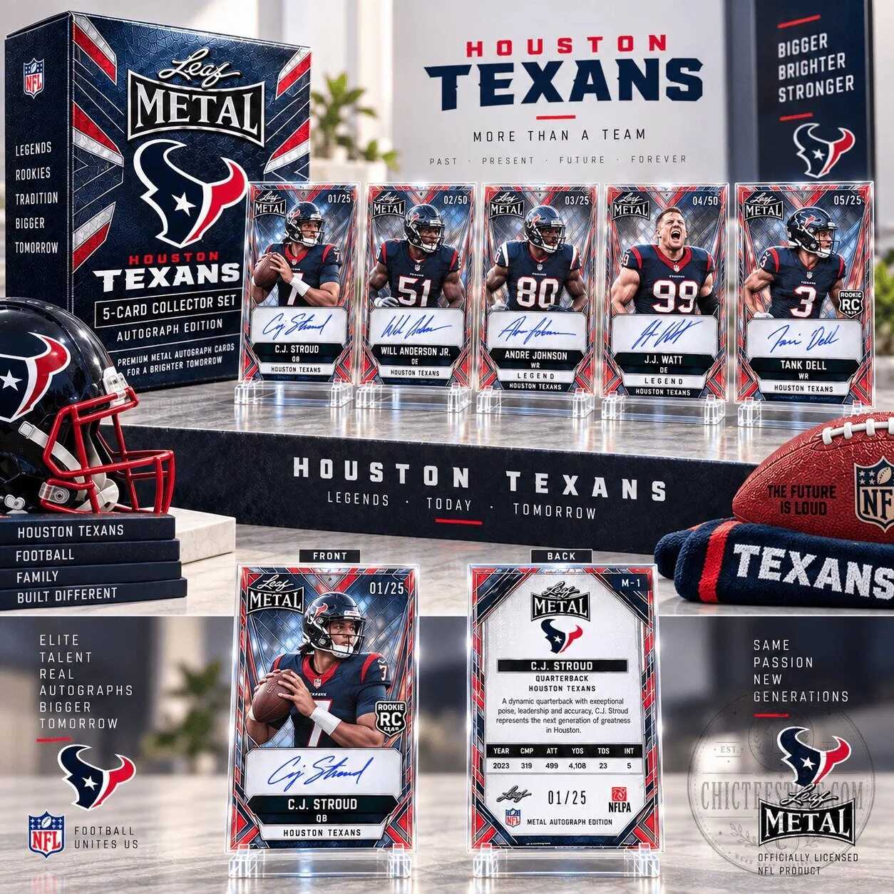 Houston Texans Leaf Metal Autograph Edition 5-Card Collector Set