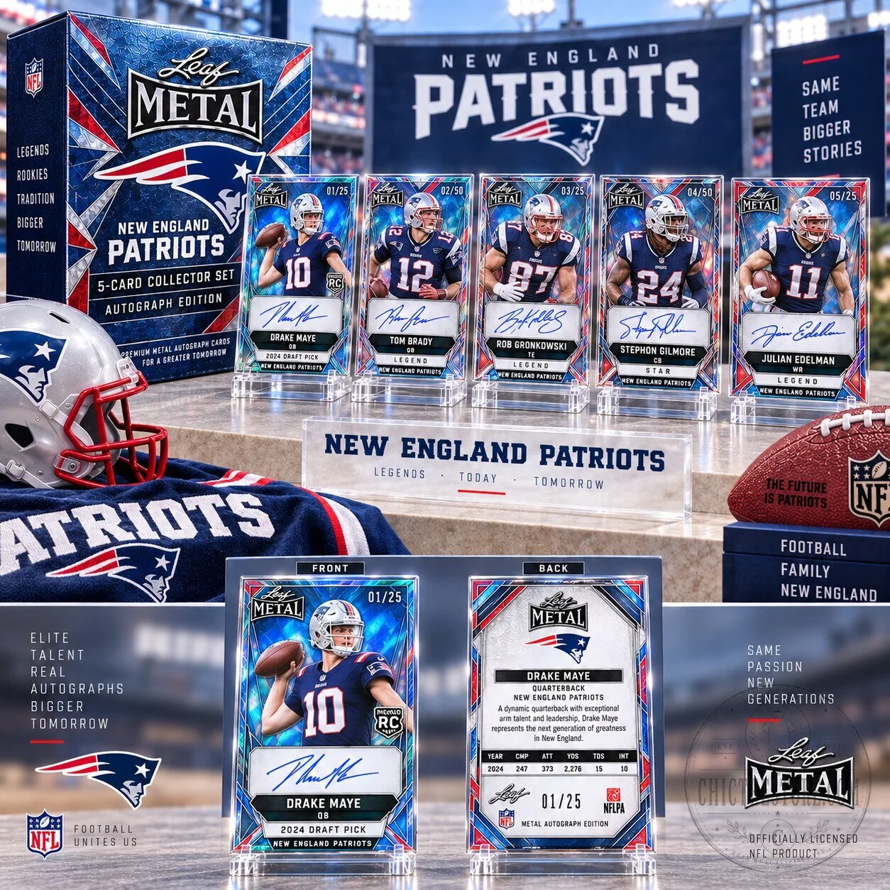 New England Patriots Autograph Edition 5-Card Collector Set Trading Cards