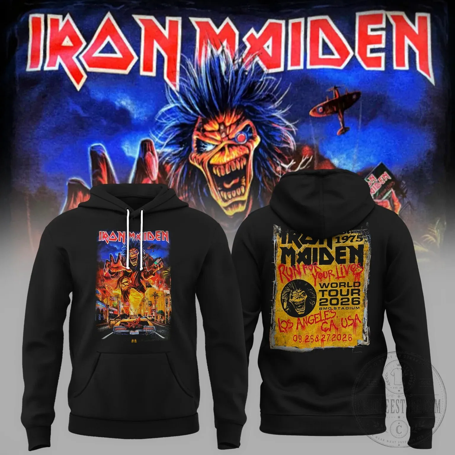 Iron Maiden Run For Your Lives World Tour 2026 Los Angeles California Hoodie