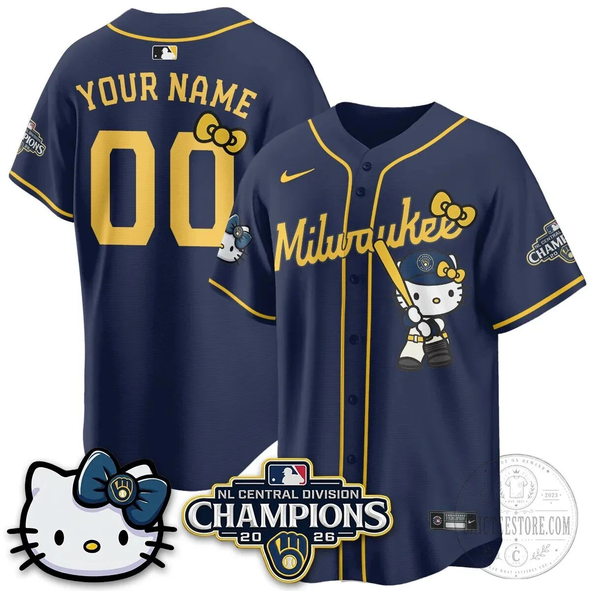 Milwaukee Brewers Hello Kitty Baseball NL Central Division Champions Jersey