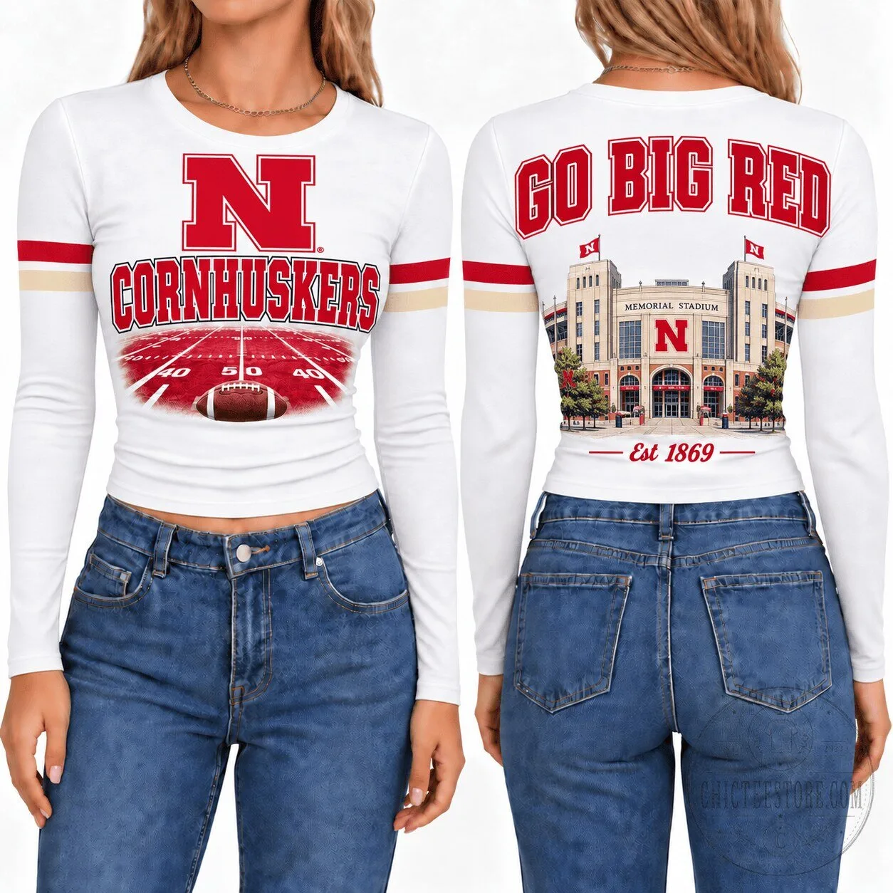 Nebraska Cornhuskers Women's Football Memorial Stadium Long Sleeve Shirt