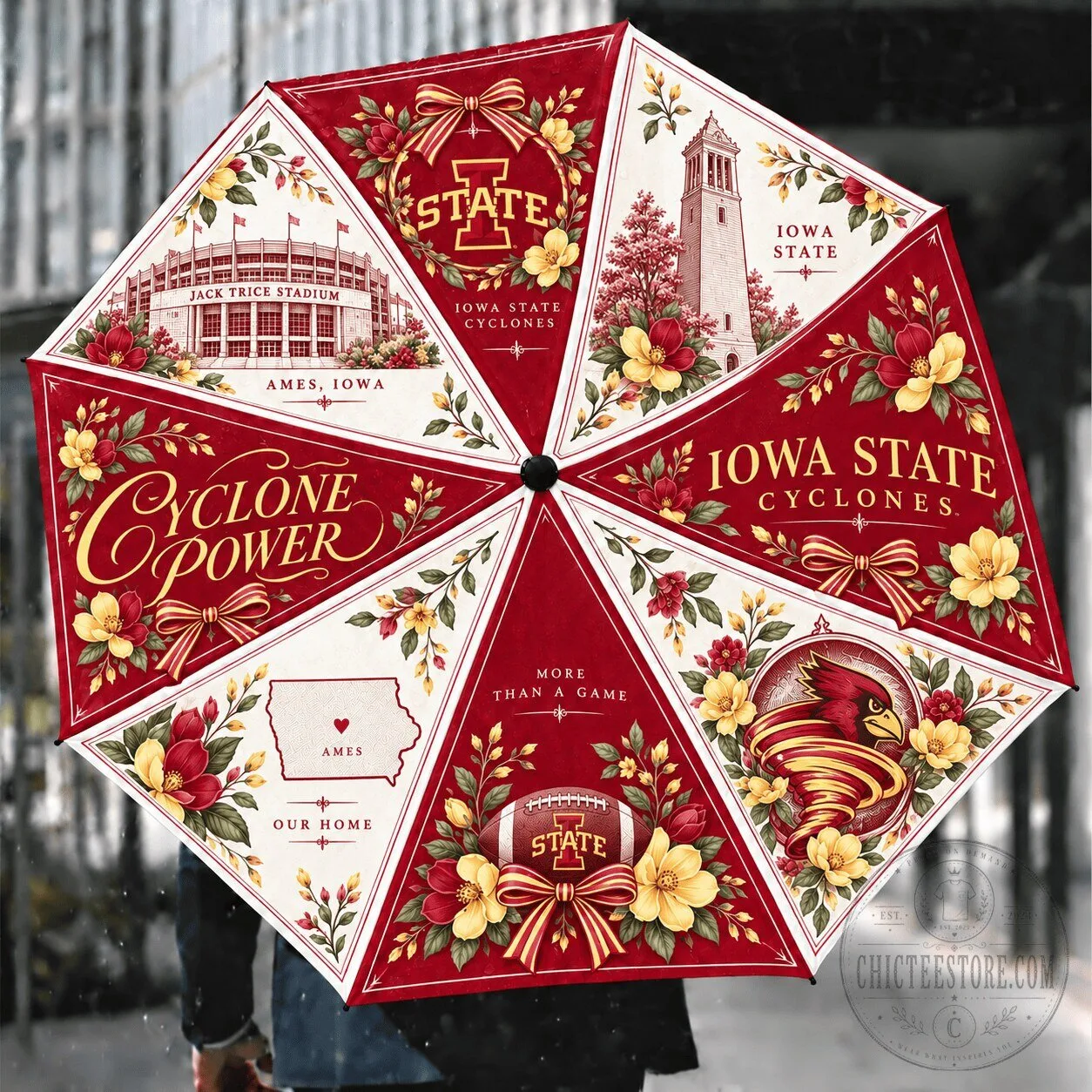 Iowa State Cyclones Floral Pattern Compact Folding Umbrella
