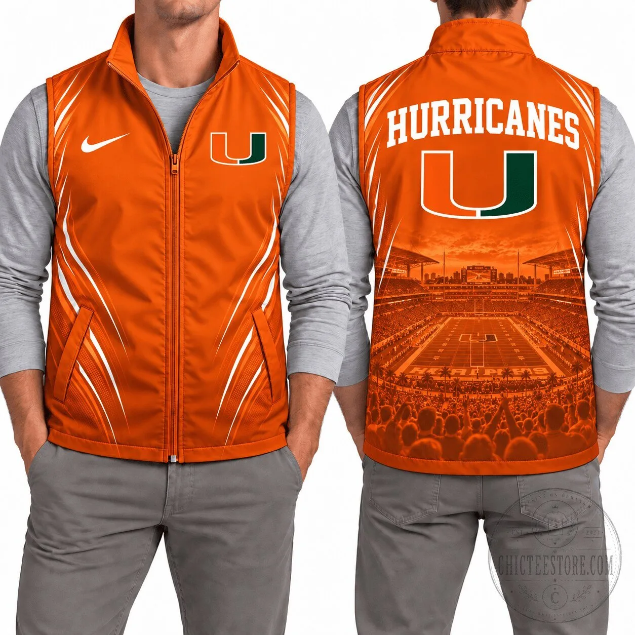 Miami Hurricanes NCAA Football Team Orange Full Zip Vest