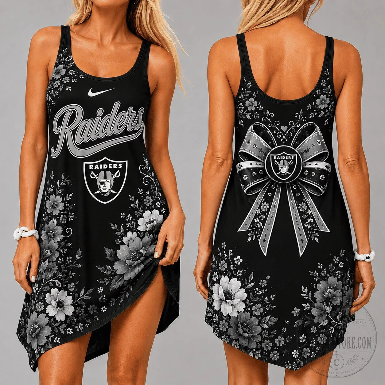 Las Vegas Raiders Floral Pattern Sleeveless Cami Dress for Women