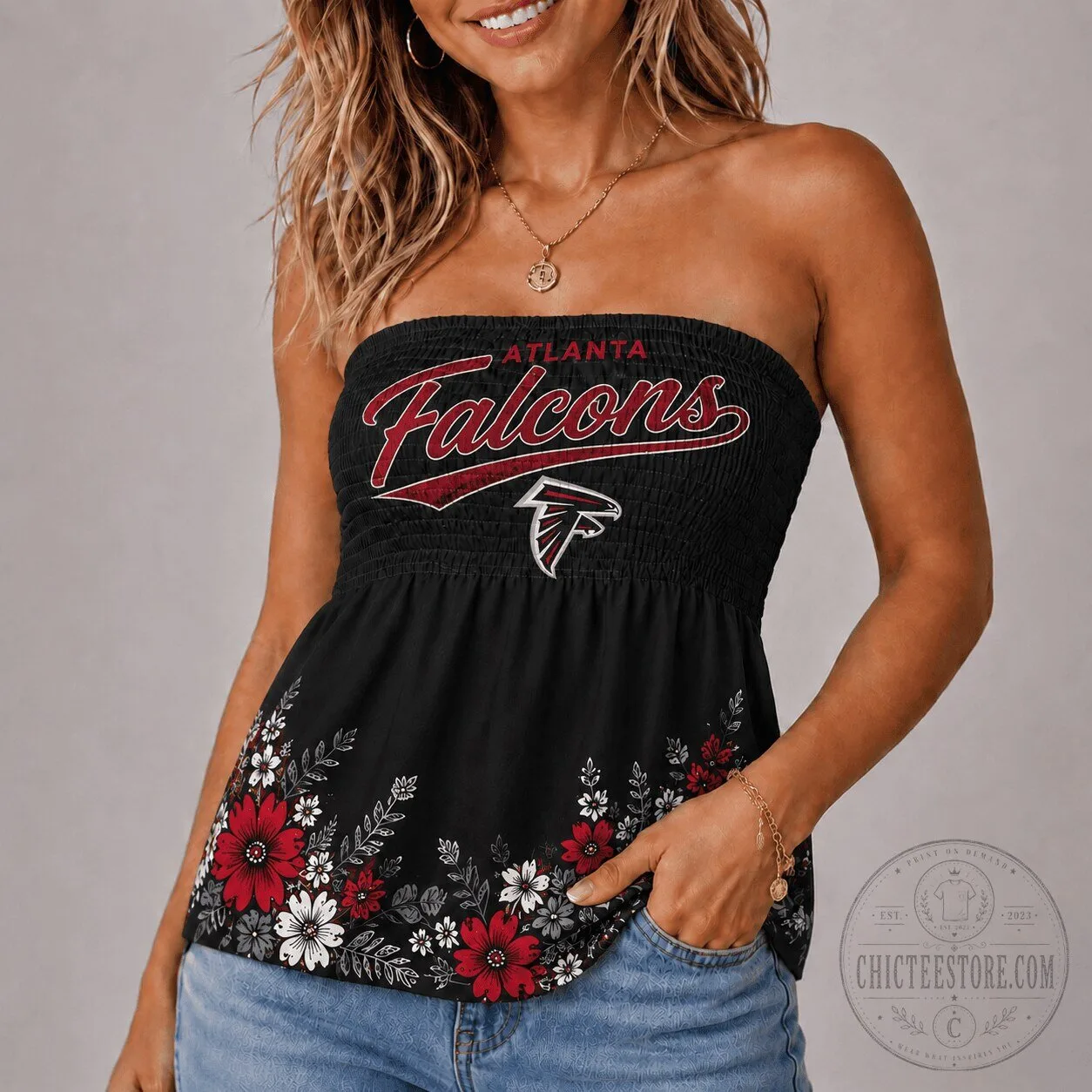 Atlanta Falcons Floral Strapless Tube Top for Women