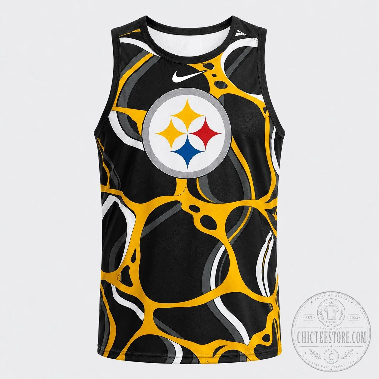 Pittsburgh Steelers NFL Football Team Abstract Pattern Black Athletic Tank Top