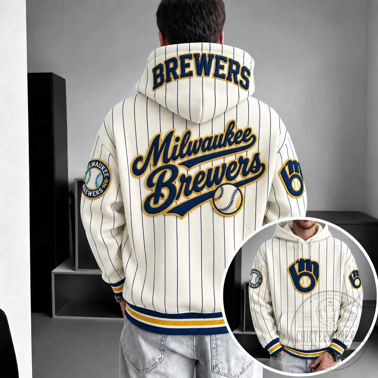 Milwaukee Brewers Baseball Pinstripe Hoodie