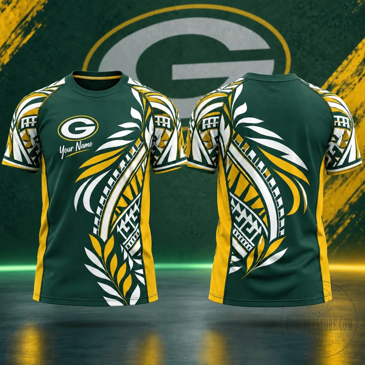 Green Bay Packers NFL Football Tribal Graphic Custom Name T-Shirt