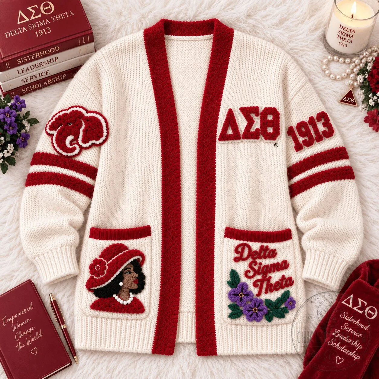 Delta Sigma Theta Sorority Open-Front Cardigan Sweater