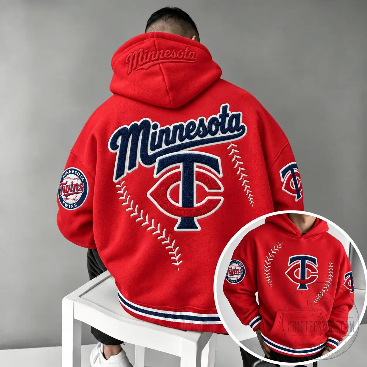 Minnesota Twins Baseball Team Red Hoodie with Embroidered Logo