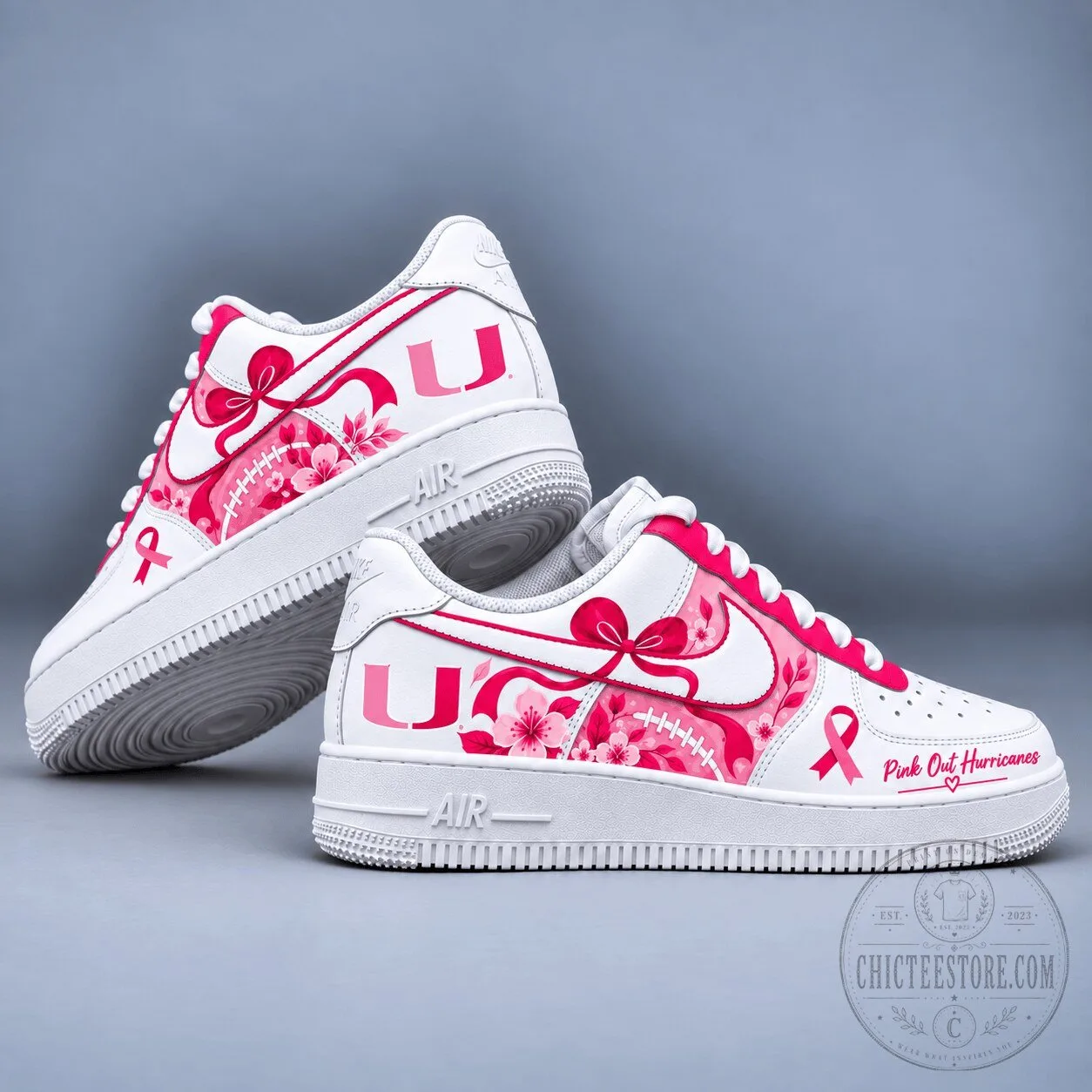 Miami Hurricanes Pink Out Breast Cancer Awareness White Sneakers