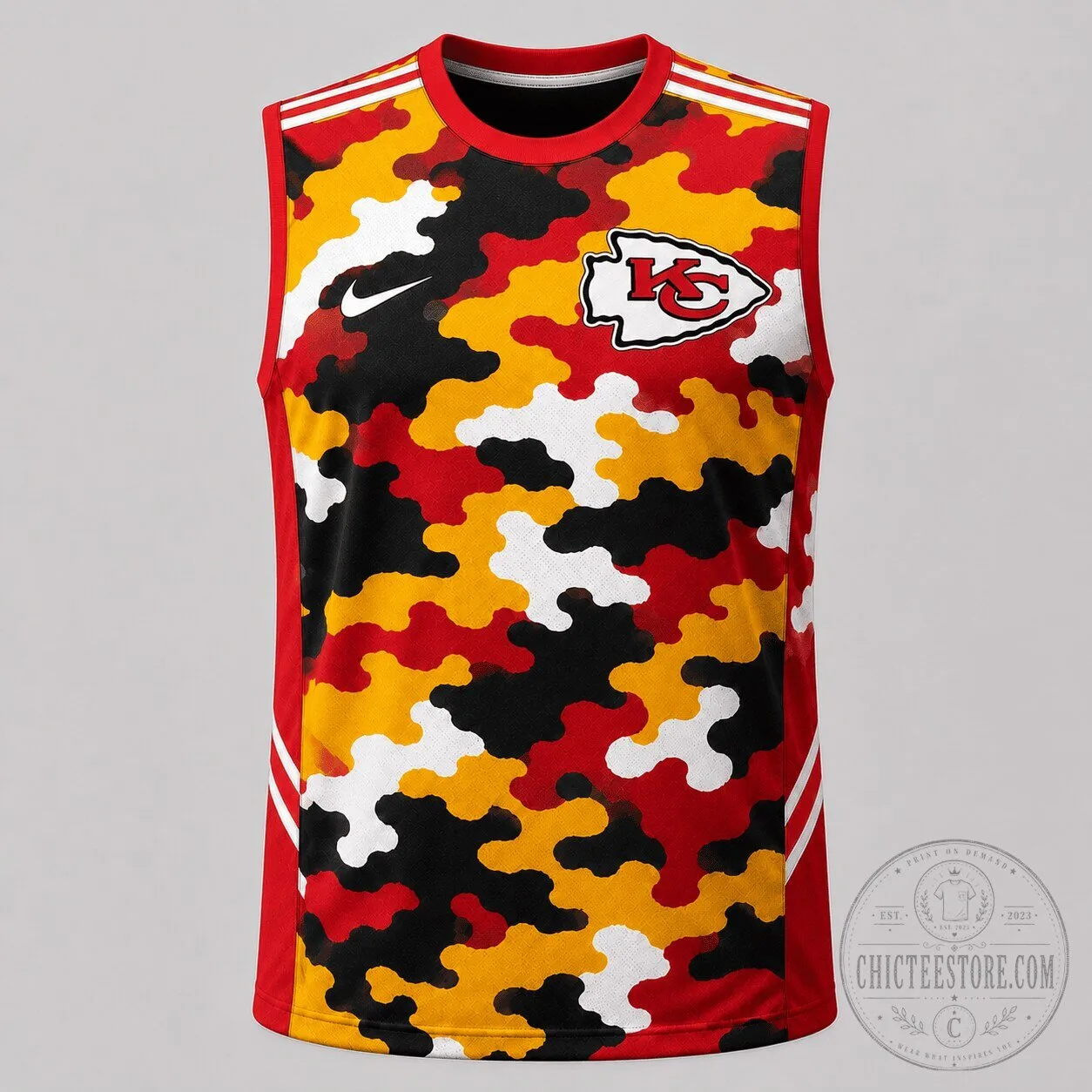Kansas City Chiefs Red Yellow Camouflage Pattern Football Fan Tank Top