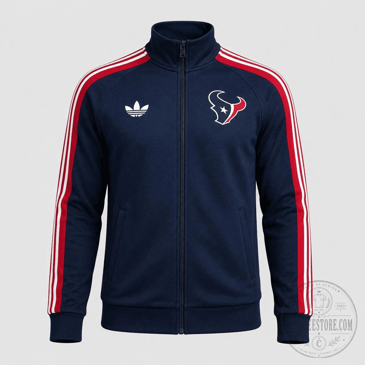 Houston Texans NFL Football Team Blue Track Jacket with White Stripes
