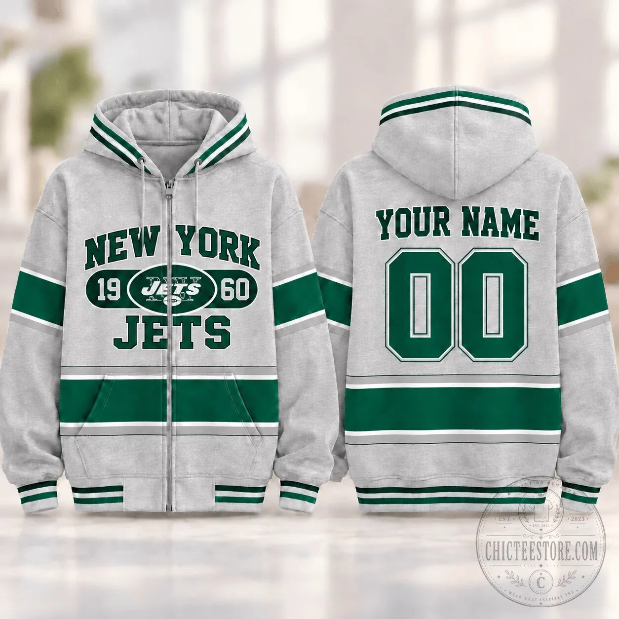 New York Jets Personalized Varsity Stripe Full-Zip Hoodie