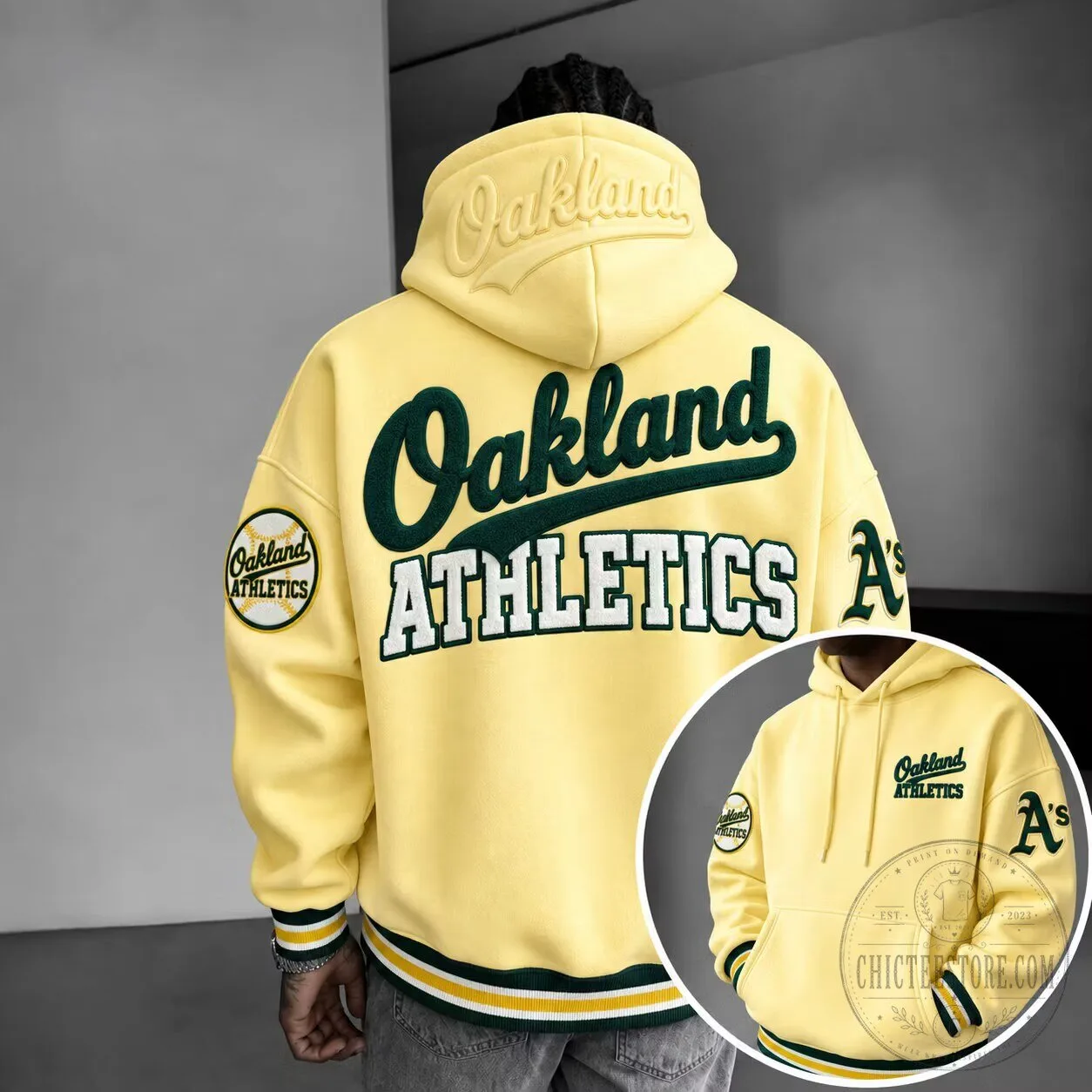 Oakland Athletics Baseball Team Yellow Embroidered Hoodie
