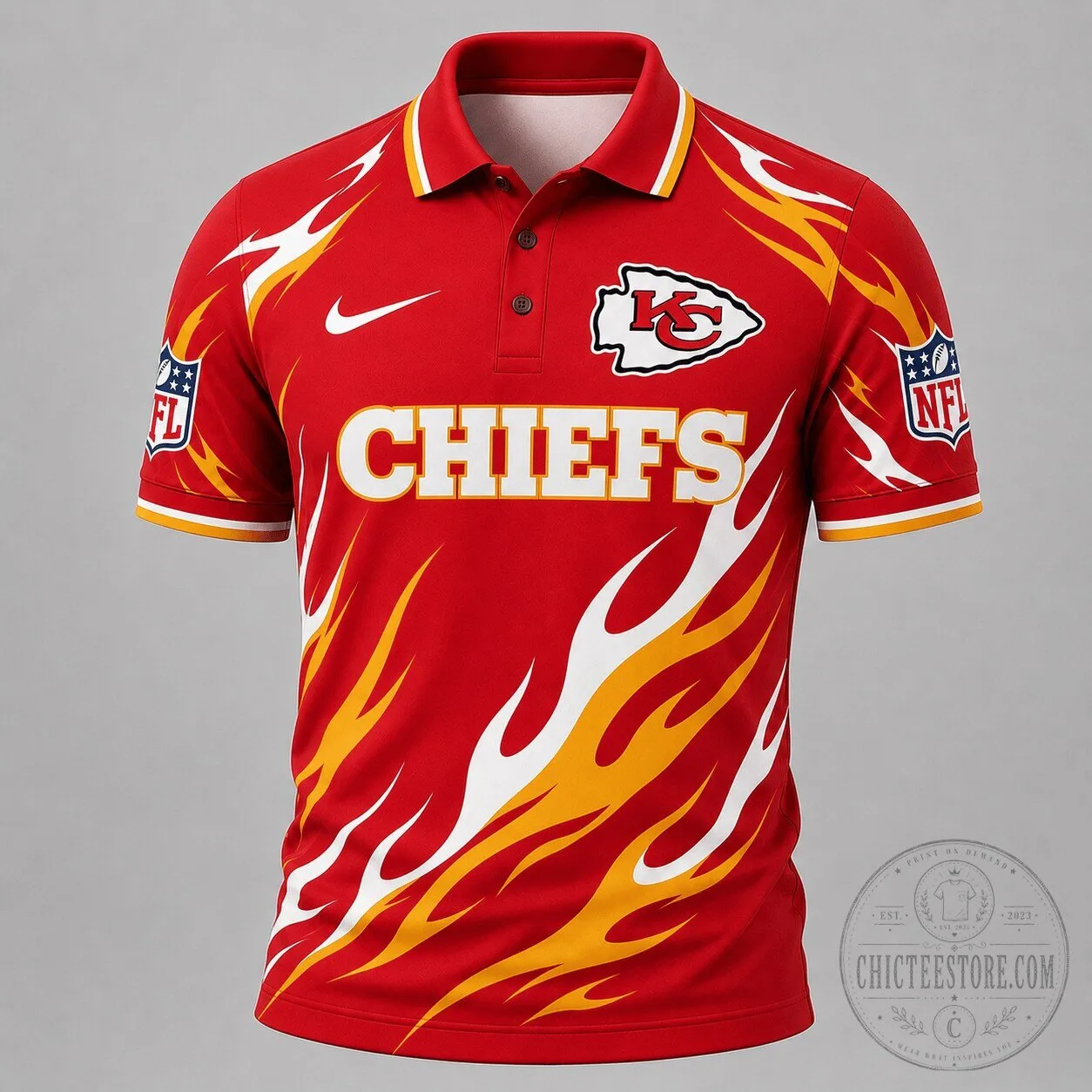 Kansas City Chiefs National Football League Flame Pattern Polo Shirt